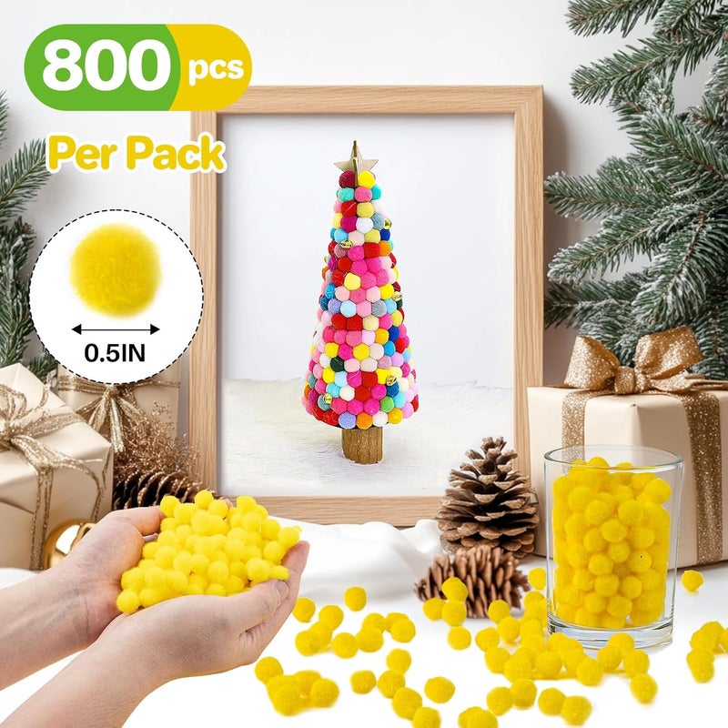 Rainflow Bright Yellow Pom Poms - 800pcs Soft Fluffy Balls pompones para llaveros for DIY Projects,Crafts,Party Decor, Scrapbooking & Home Decorations 1/2 Inch - Image 2